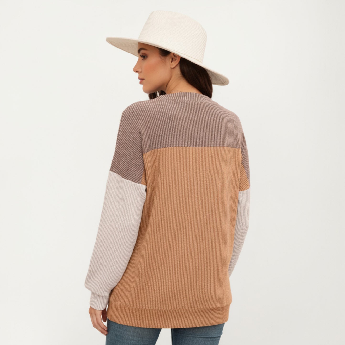 Anna-Kaci Women's Long Sleeve Colorblock Pullover Top with Crew Neck and Relaxed Fit