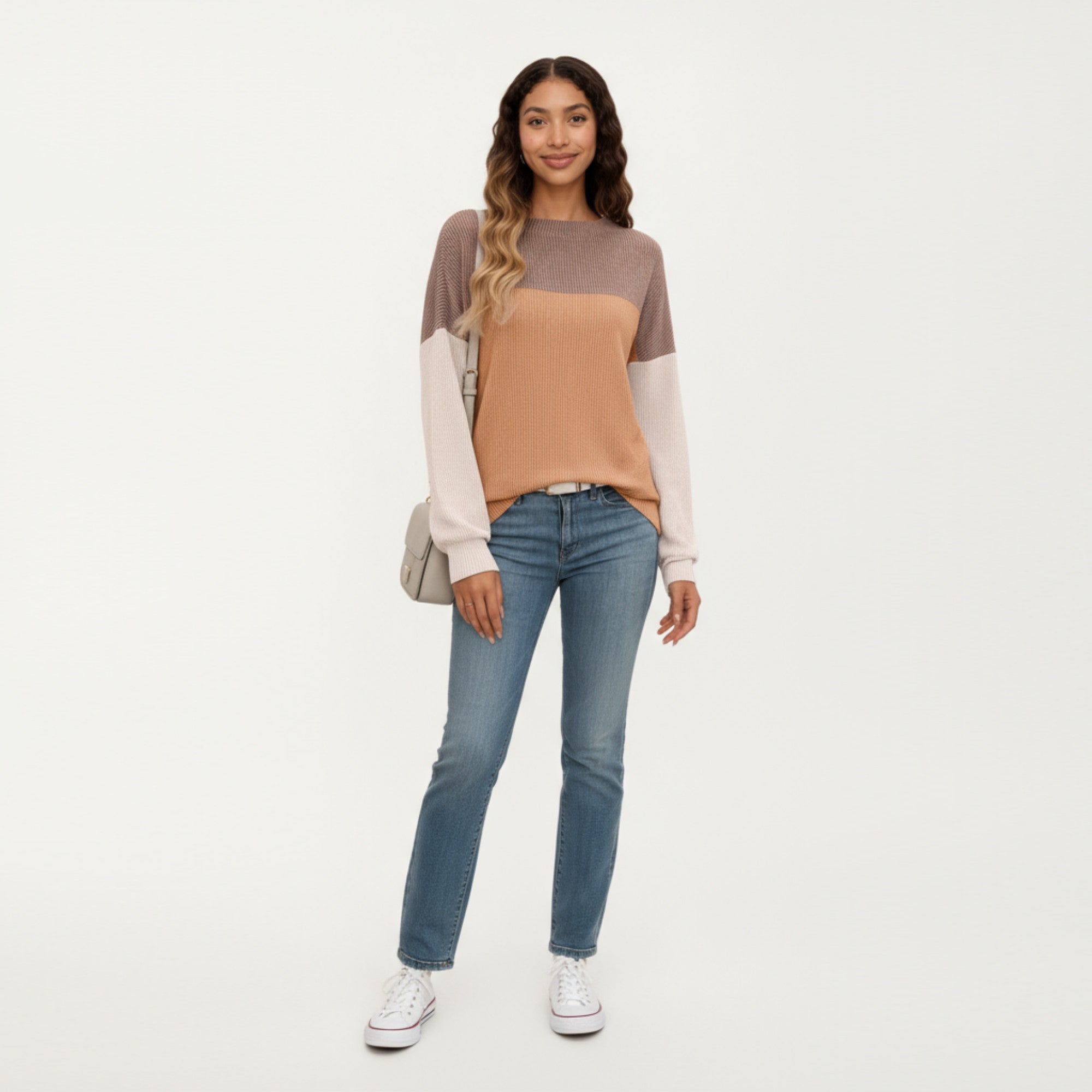 Anna-Kaci Women's Long Sleeve Colorblock Pullover Top with Crew Neck and Relaxed Fit