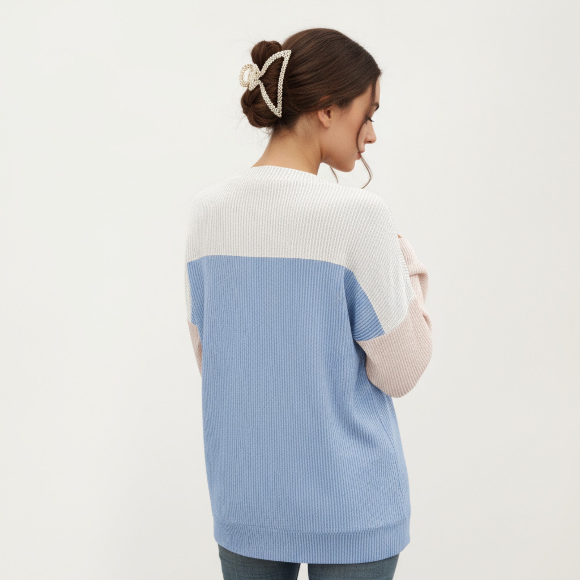 Anna-Kaci Women's Long Sleeve Colorblock Pullover Top with Crew Neck and Relaxed Fit