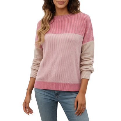 Anna-Kaci Women's Long Sleeve Colorblock Pullover Top with Crew Neck and Relaxed Fit