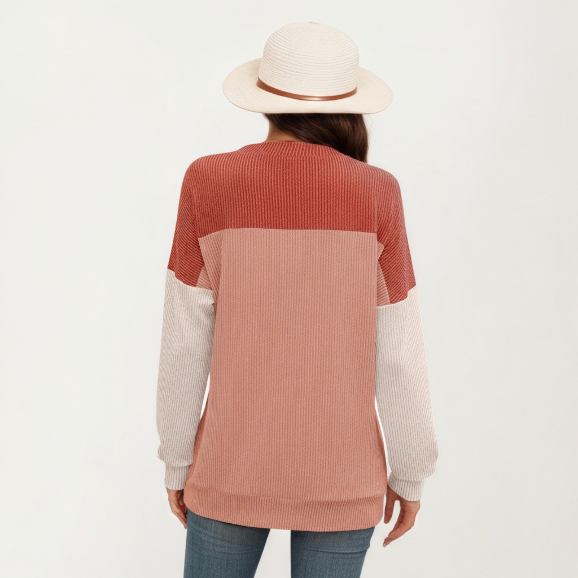 Anna-Kaci Women's Long Sleeve Colorblock Pullover Top with Crew Neck and Relaxed Fit