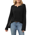 Anna-Kaci Women's Long Sleeve Textured Knit Pullover Top with Split Neck and Relaxed Fit