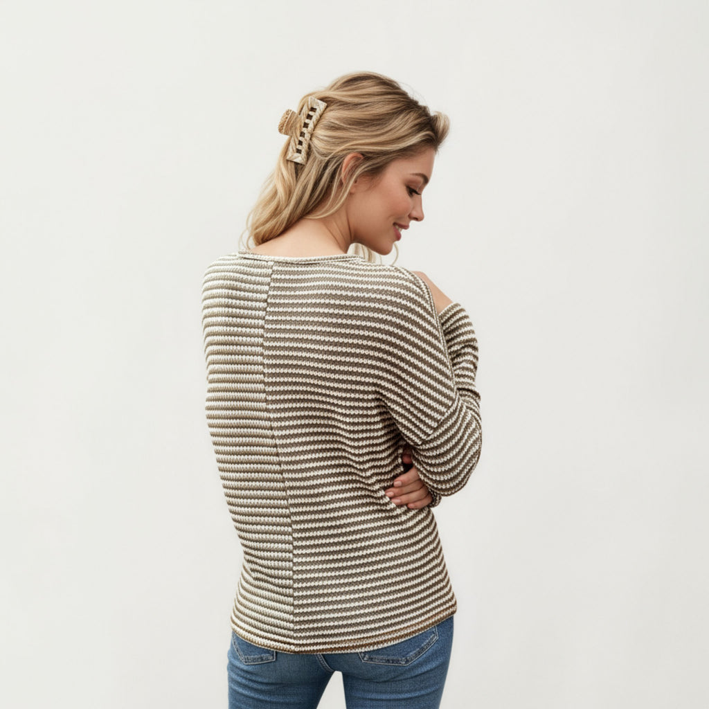 Anna-Kaci Women's Long Sleeve Textured Knit Pullover Top with Split Neck and Relaxed Fit