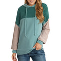 Anna-Kaci Women's Long Sleeve Color Block Knit Hoodie with Drawstring and Relaxed Fit