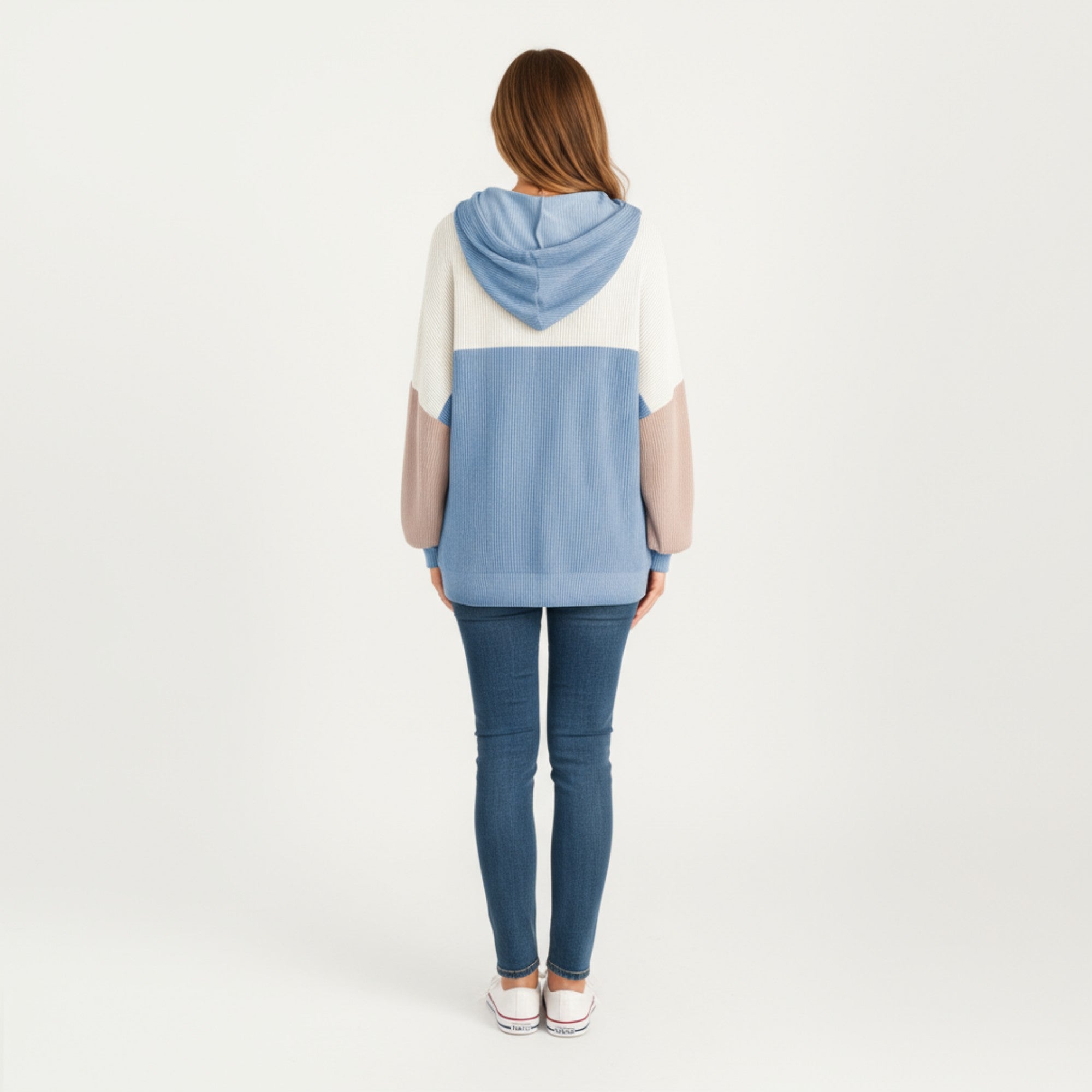 Anna-Kaci Women's Long Sleeve Color Block Knit Hoodie with Drawstring and Relaxed Fit