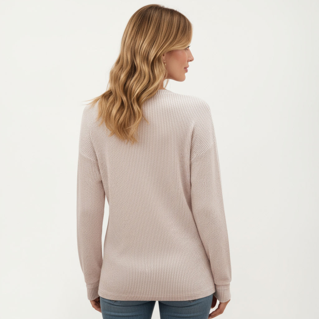 Anna-Kaci Women's V-Neck Long Sleeve Knit Top with Chest Pocket and Relaxed Fit