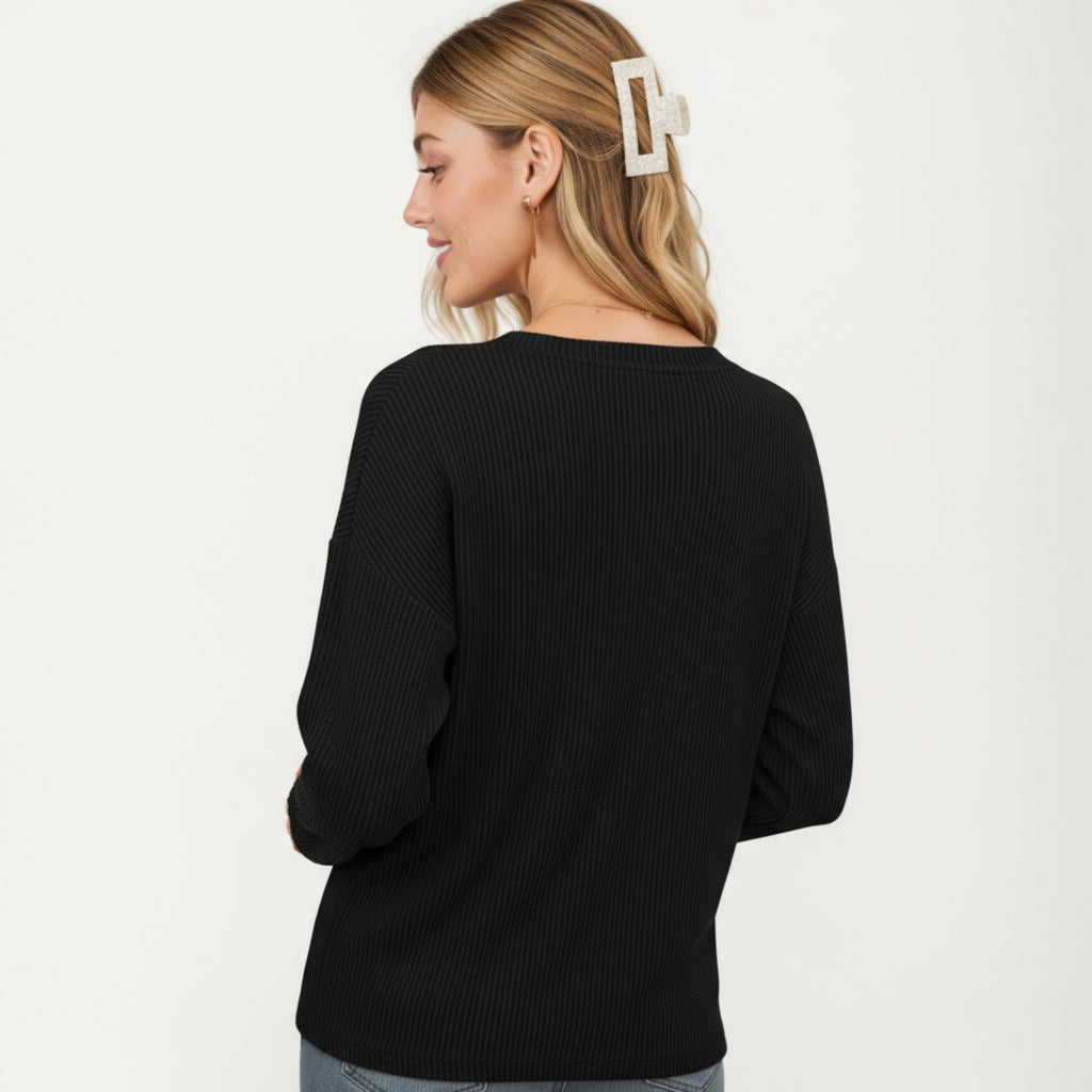 Anna-Kaci Women's V-Neck Long Sleeve Knit Top with Chest Pocket and Relaxed Fit