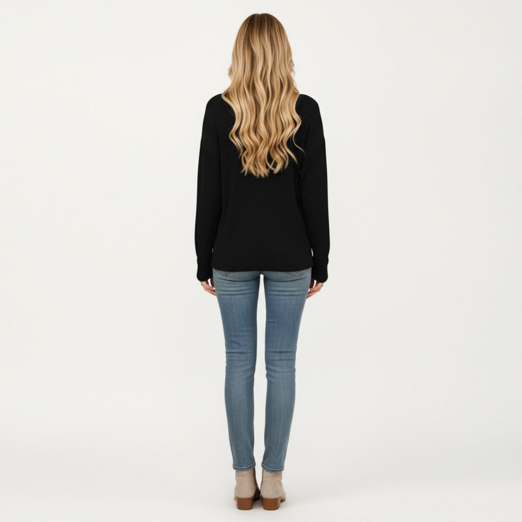 Anna-Kaci Women's V-Neck Long Sleeve Knit Top with Chest Pocket and Relaxed Fit
