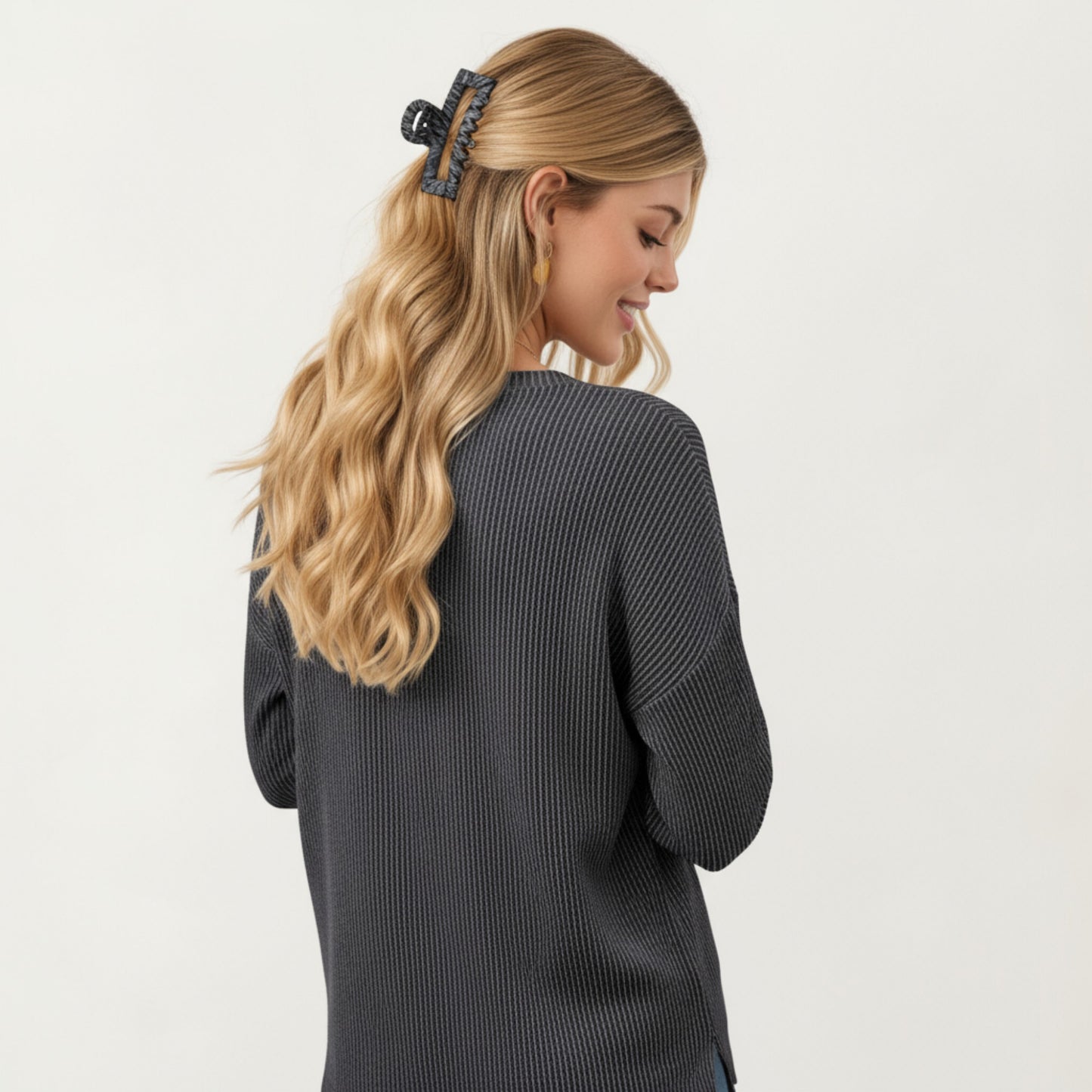 Anna-Kaci Women's V-Neck Long Sleeve Knit Top with Chest Pocket and Relaxed Fit