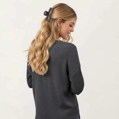 Anna-Kaci Women's V-Neck Long Sleeve Knit Top with Chest Pocket and Relaxed Fit