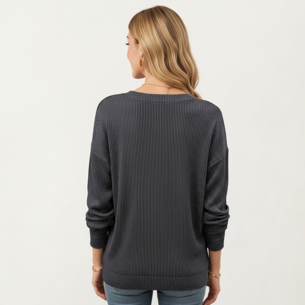 Anna-Kaci Women's V-Neck Long Sleeve Knit Top with Chest Pocket and Relaxed Fit