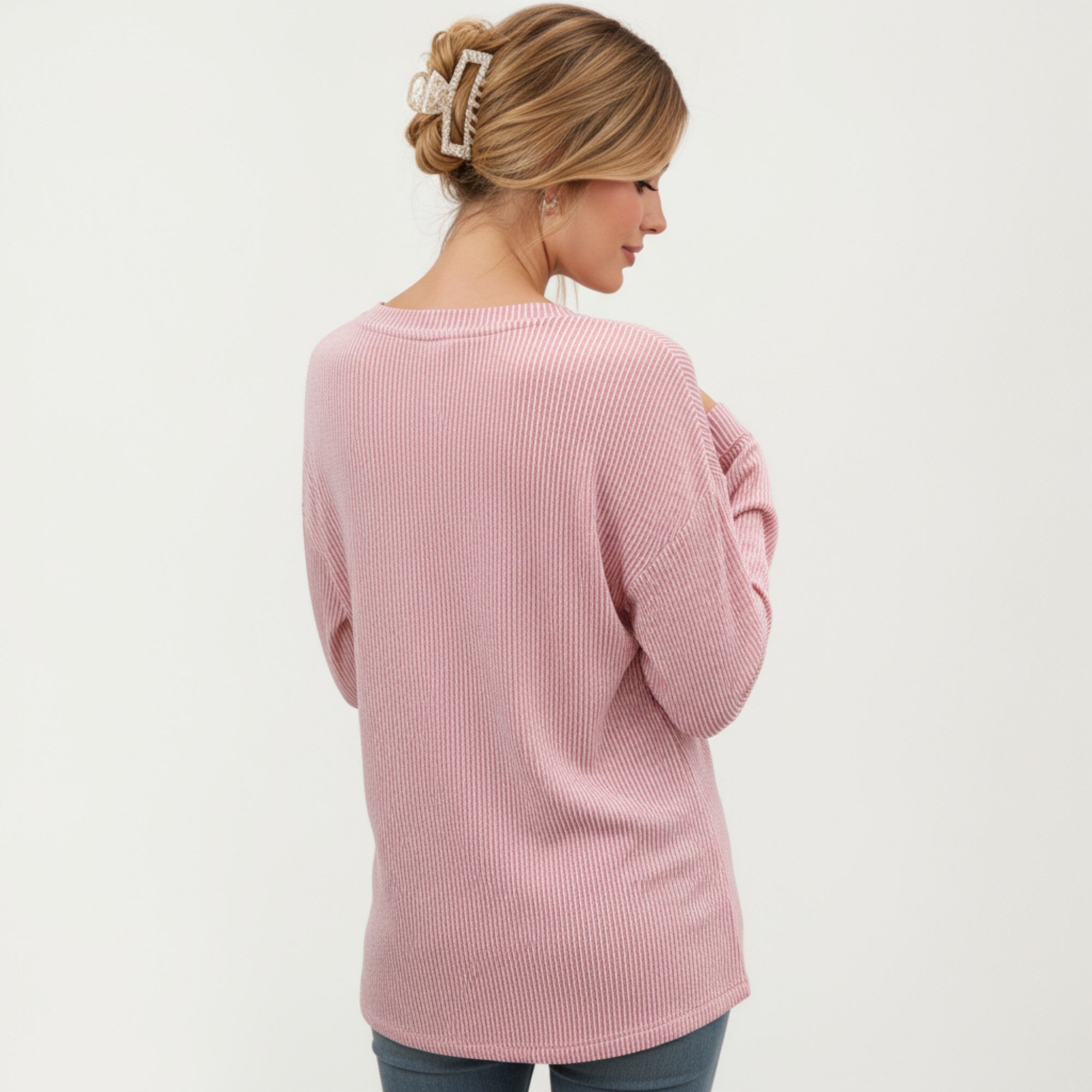 Anna-Kaci Women's V-Neck Long Sleeve Knit Top with Chest Pocket and Relaxed Fit