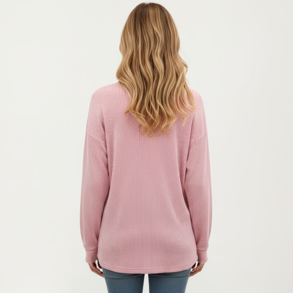 Anna-Kaci Women's V-Neck Long Sleeve Knit Top with Chest Pocket and Relaxed Fit