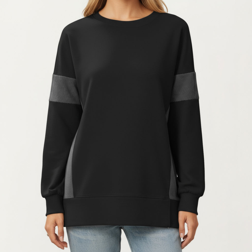 Anna-Kaci Women's Crew Neck Long Sleeve Pullover Top with Colorblock Sleeve Detail