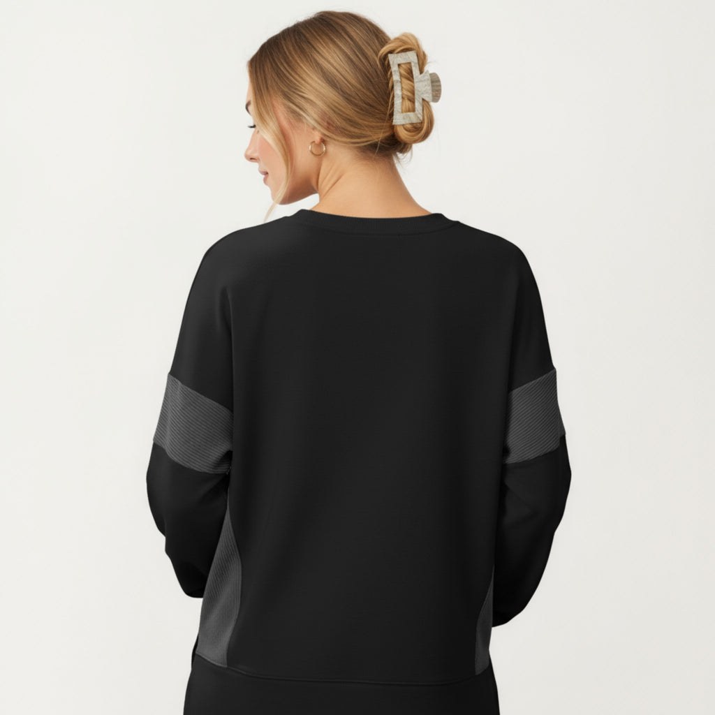 Anna-Kaci Women's Crew Neck Long Sleeve Pullover Top with Colorblock Sleeve Detail