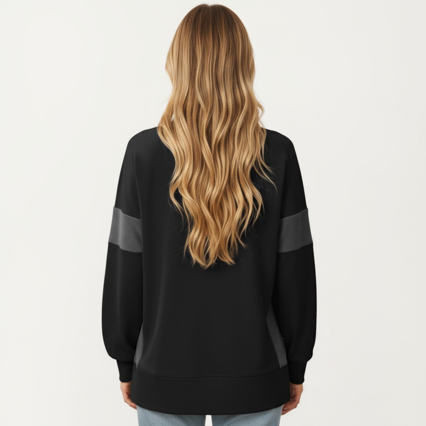 Anna-Kaci Women's Crew Neck Long Sleeve Pullover Top with Colorblock Sleeve Detail