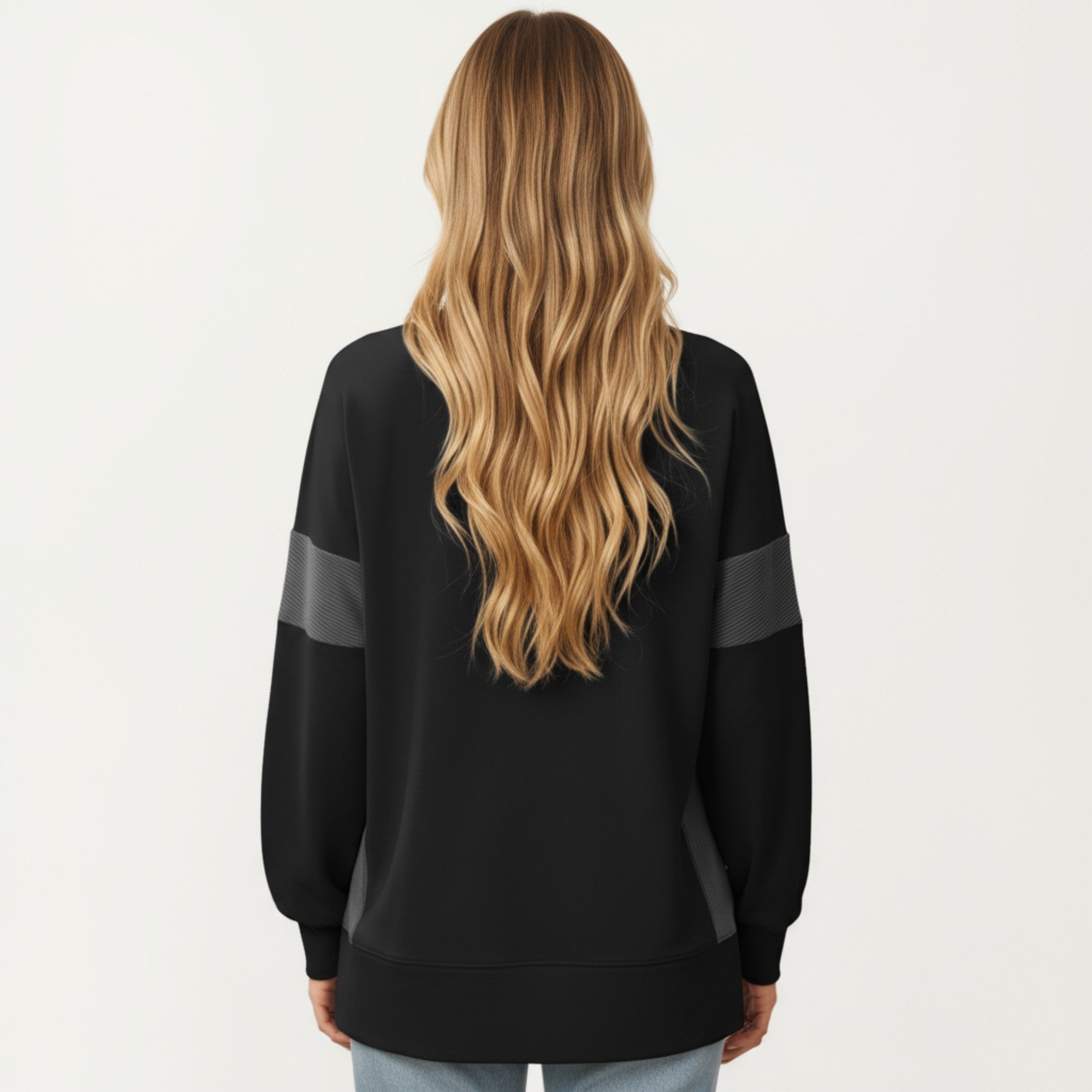 Anna-Kaci Women's Crew Neck Long Sleeve Pullover Top with Colorblock Sleeve Detail