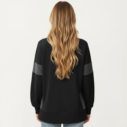 Anna-Kaci Women's Crew Neck Long Sleeve Pullover Top with Colorblock Sleeve Detail