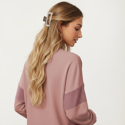 Anna-Kaci Women's Crew Neck Long Sleeve Pullover Top with Colorblock Sleeve Detail