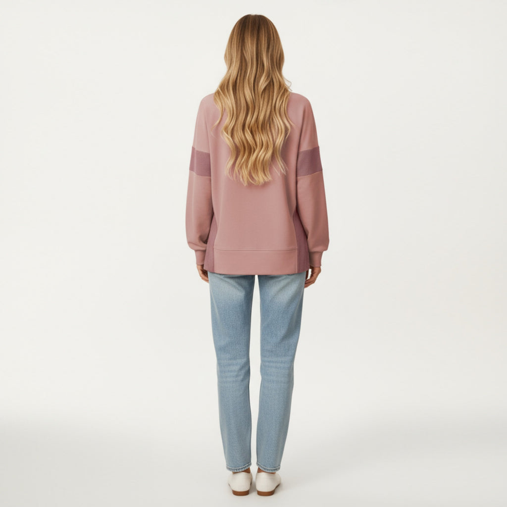 Anna-Kaci Women's Crew Neck Long Sleeve Pullover Top with Colorblock Sleeve Detail