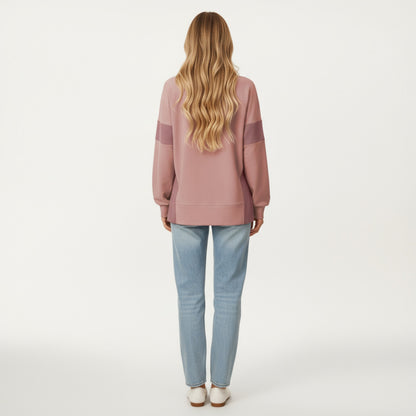 Anna-Kaci Women's Crew Neck Long Sleeve Pullover Top with Colorblock Sleeve Detail