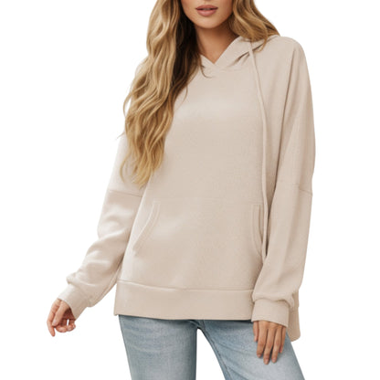 Anna-Kaci Women's Long Sleeve Pullover Hoodie with Kangaroo Pocket and Drawstring Detail