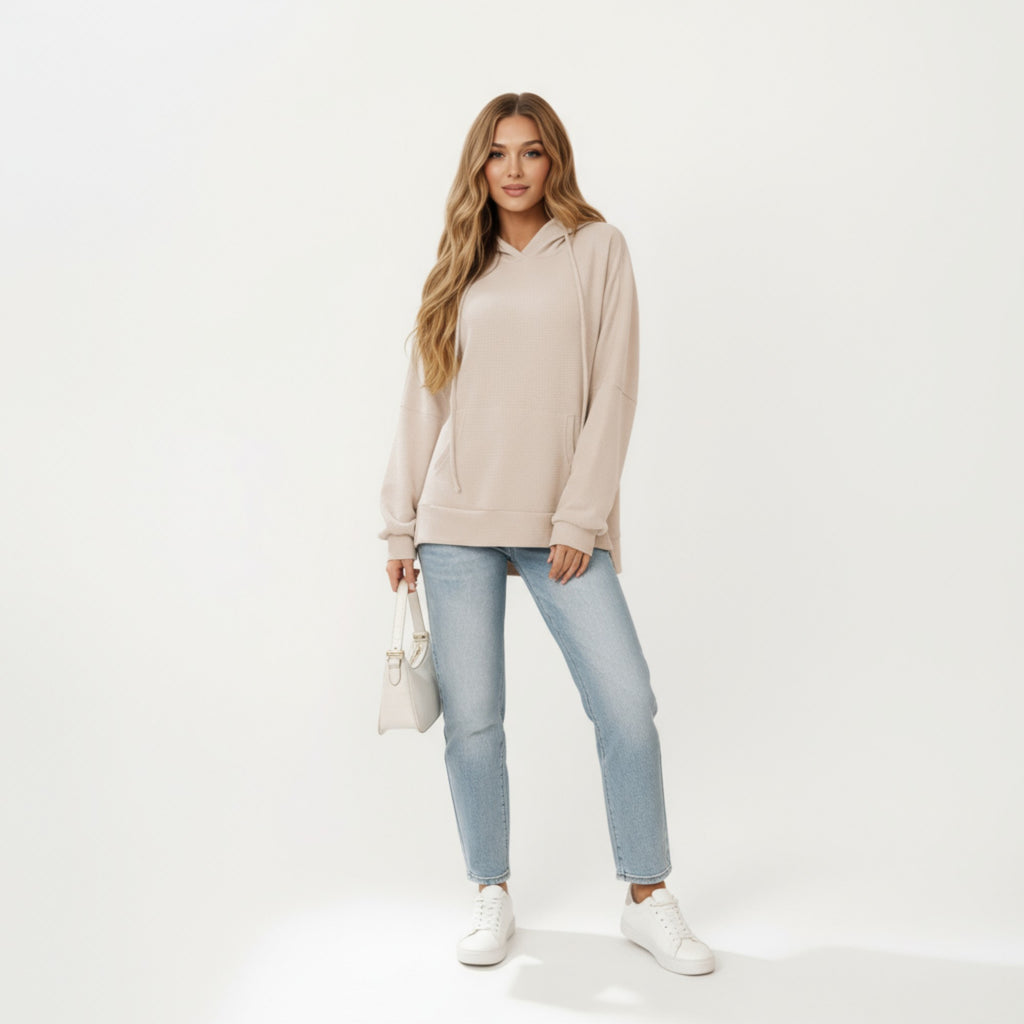 Anna-Kaci Women's Long Sleeve Pullover Hoodie with Kangaroo Pocket and Drawstring Detail
