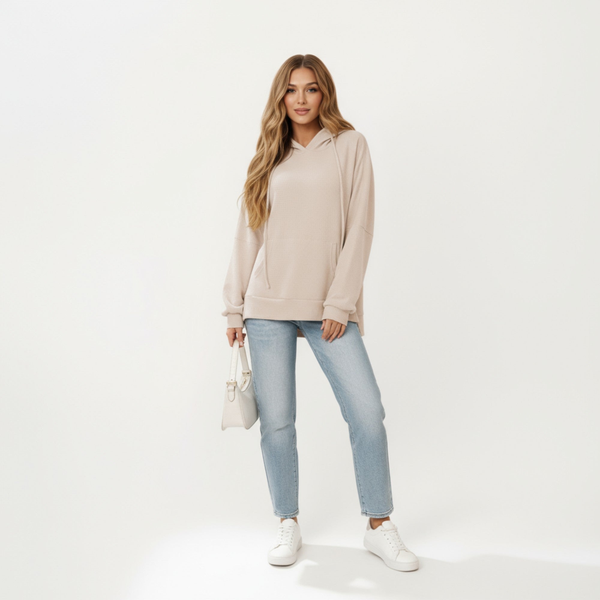 Anna-Kaci Women's Long Sleeve Pullover Hoodie with Kangaroo Pocket and Drawstring Detail