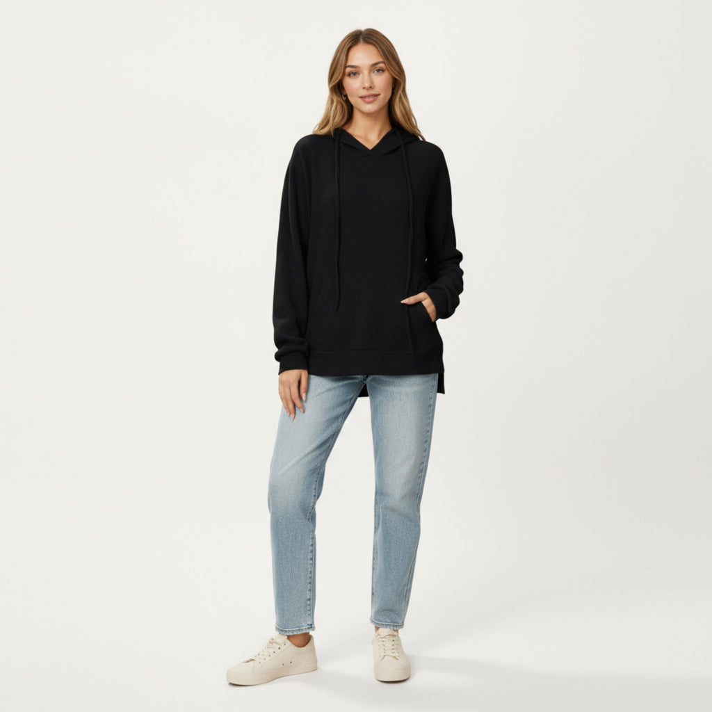Anna-Kaci Women's Long Sleeve Pullover Hoodie with Kangaroo Pocket and Drawstring Detail