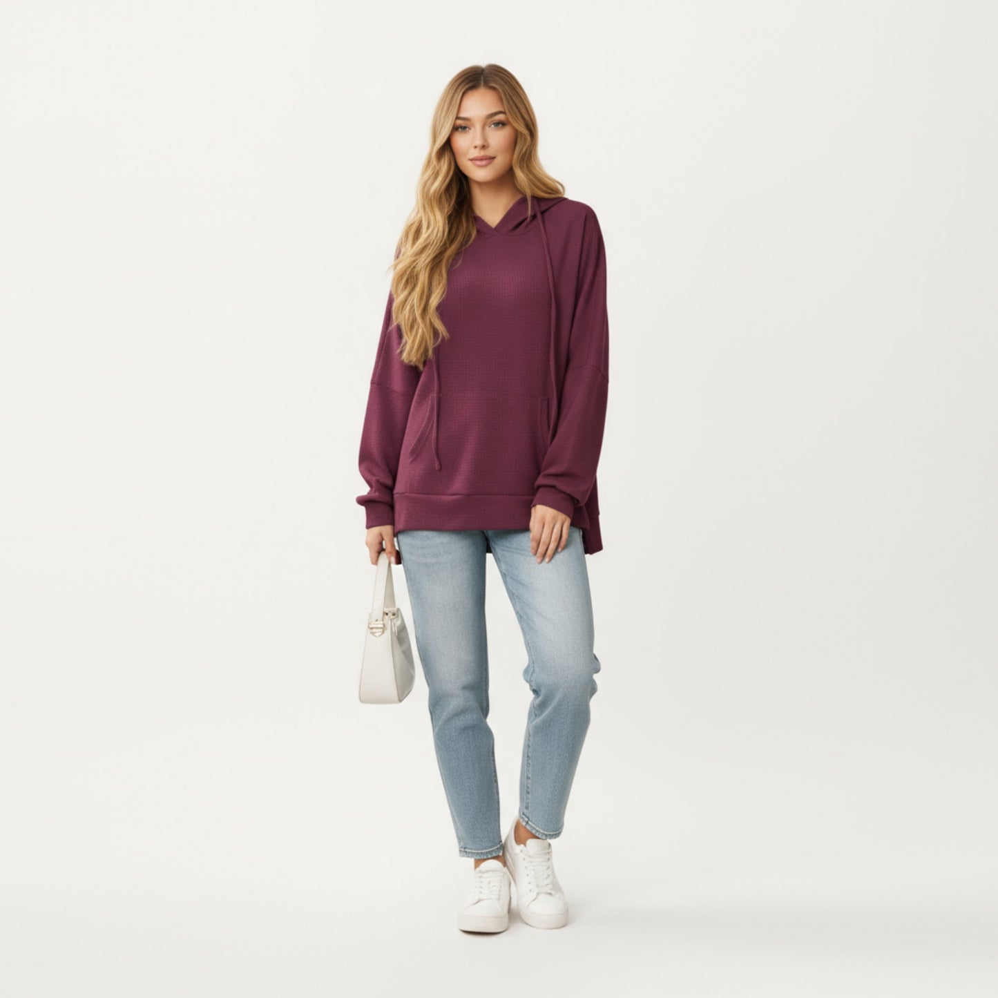 Anna-Kaci Women's Long Sleeve Pullover Hoodie with Kangaroo Pocket and Drawstring Detail