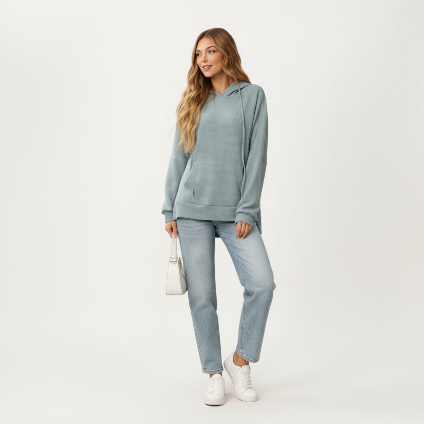 Anna-Kaci Women's Long Sleeve Pullover Hoodie with Kangaroo Pocket and Drawstring Detail