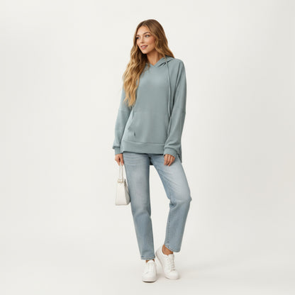 Anna-Kaci Women's Long Sleeve Pullover Hoodie with Kangaroo Pocket and Drawstring Detail
