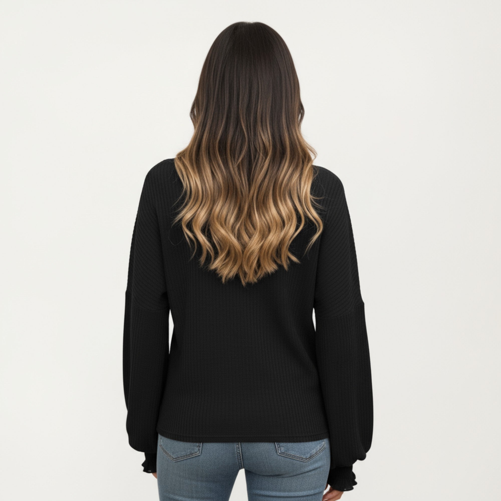 Anna-Kaci Women's Long Sleeve Ribbed Knit Top with Subtle Ruffle Cuff Detail