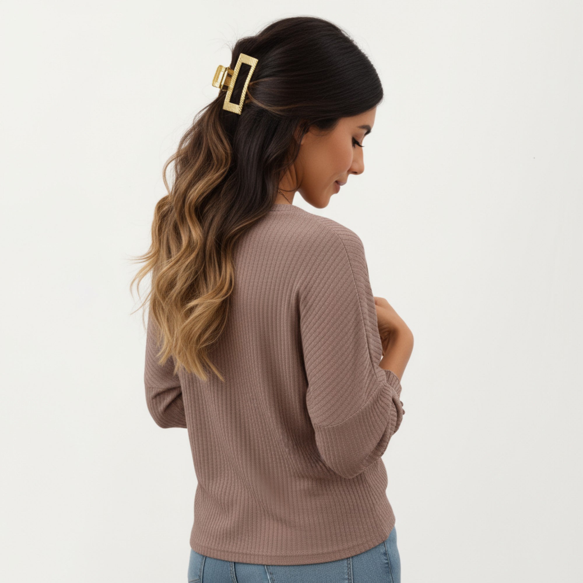 Anna-Kaci Women's Long Sleeve Ribbed Knit Top with Subtle Ruffle Cuff Detail