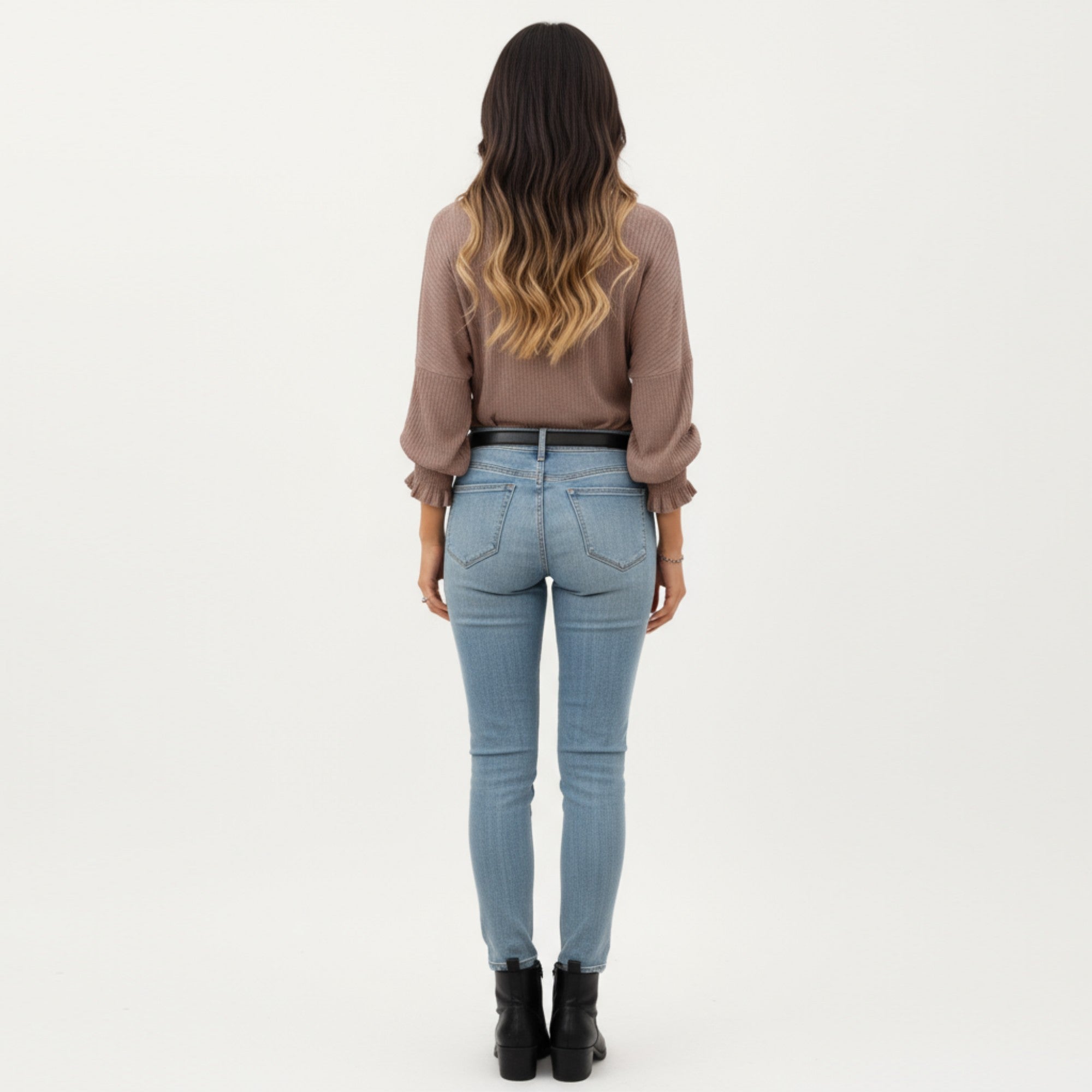 Anna-Kaci Women's Long Sleeve Ribbed Knit Top with Subtle Ruffle Cuff Detail
