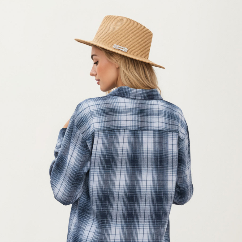 Anna-Kaci Women's Long Sleeve Plaid Button-Up Shirt with Front Pockets and Relaxed Fit