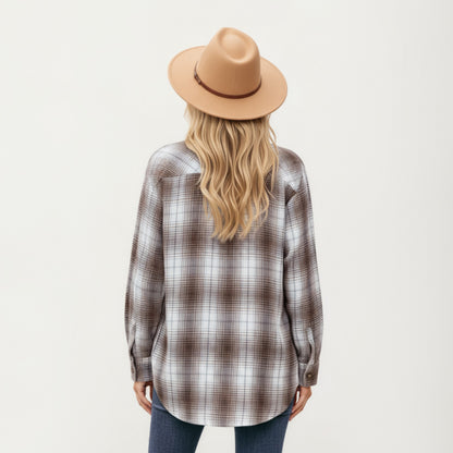Anna-Kaci Women's Long Sleeve Plaid Button-Up Shirt with Front Pockets and Relaxed Fit
