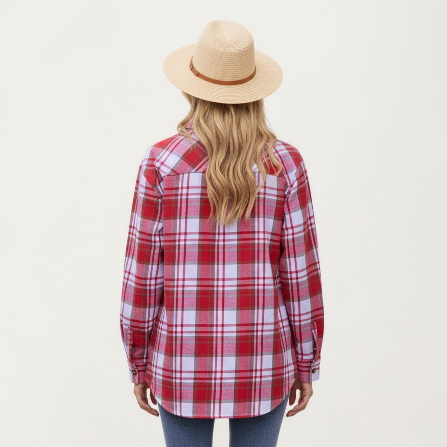 Anna-Kaci Women's Long Sleeve Plaid Button-Up Shirt with Front Pockets and Relaxed Fit