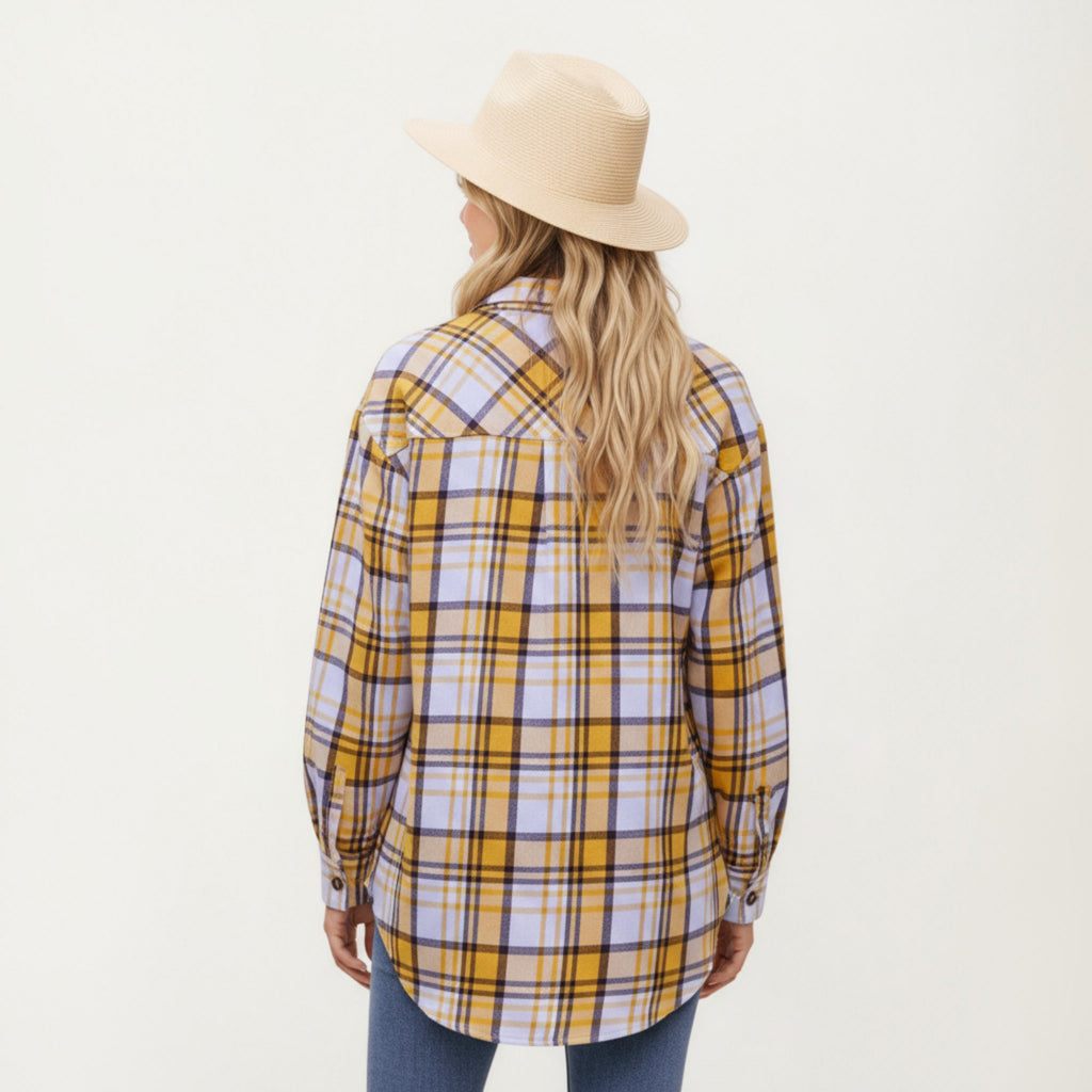 Anna-Kaci Women's Long Sleeve Plaid Button-Up Shirt with Front Pockets and Relaxed Fit
