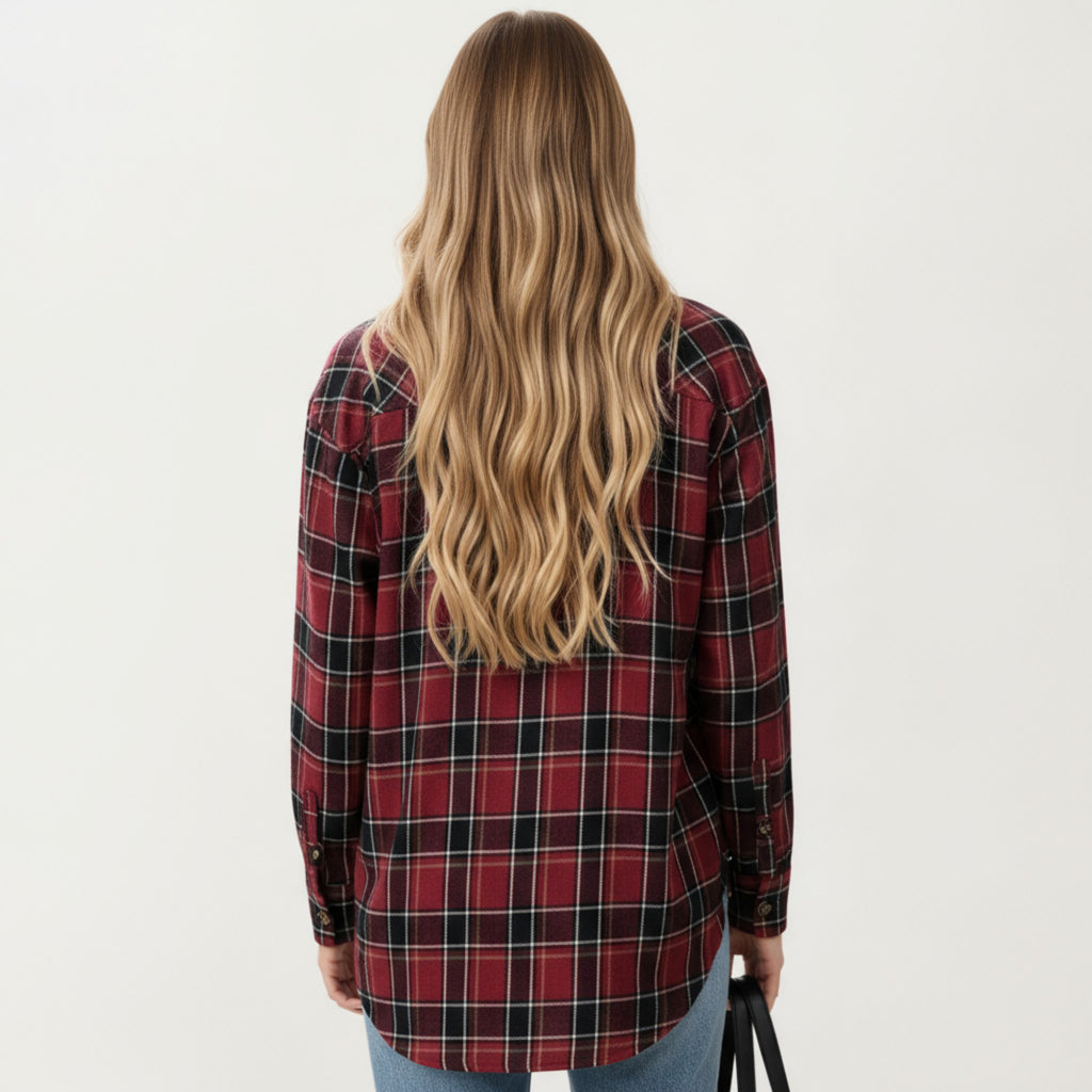 Anna-Kaci Women's Long Sleeve Plaid Button-Up Shirt with Chest Pockets