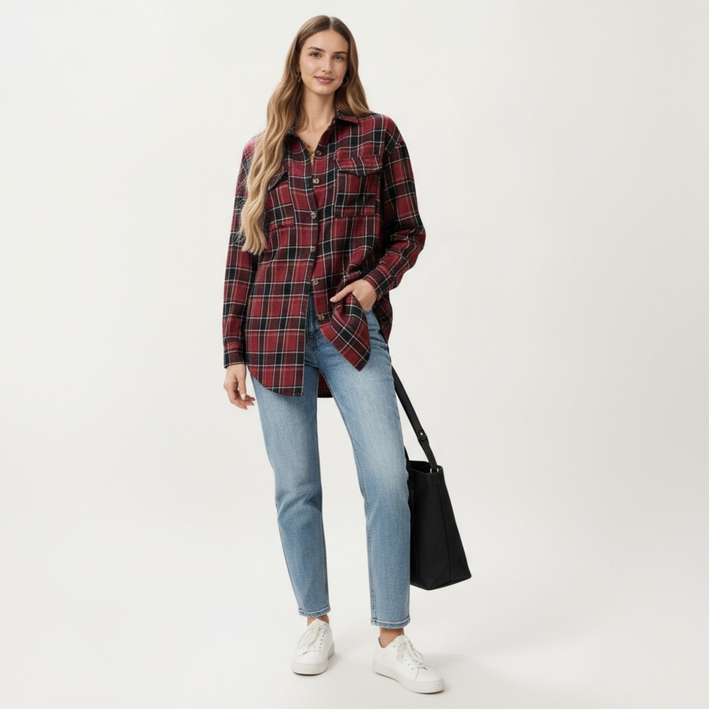 Anna-Kaci Women's Long Sleeve Plaid Button-Up Shirt with Chest Pockets