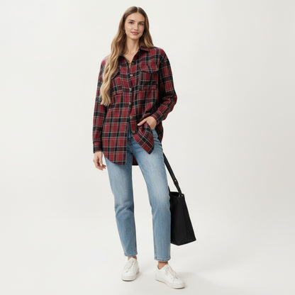Anna-Kaci Women's Long Sleeve Plaid Button-Up Shirt with Chest Pockets