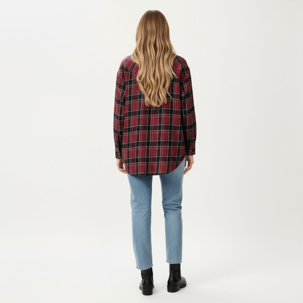 Anna-Kaci Women's Long Sleeve Plaid Button-Up Shirt with Chest Pockets
