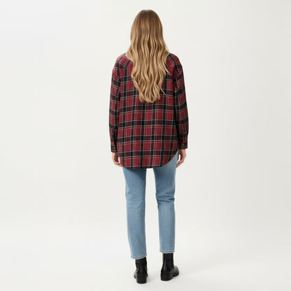 Anna-Kaci Women's Long Sleeve Plaid Button-Up Shirt with Chest Pockets