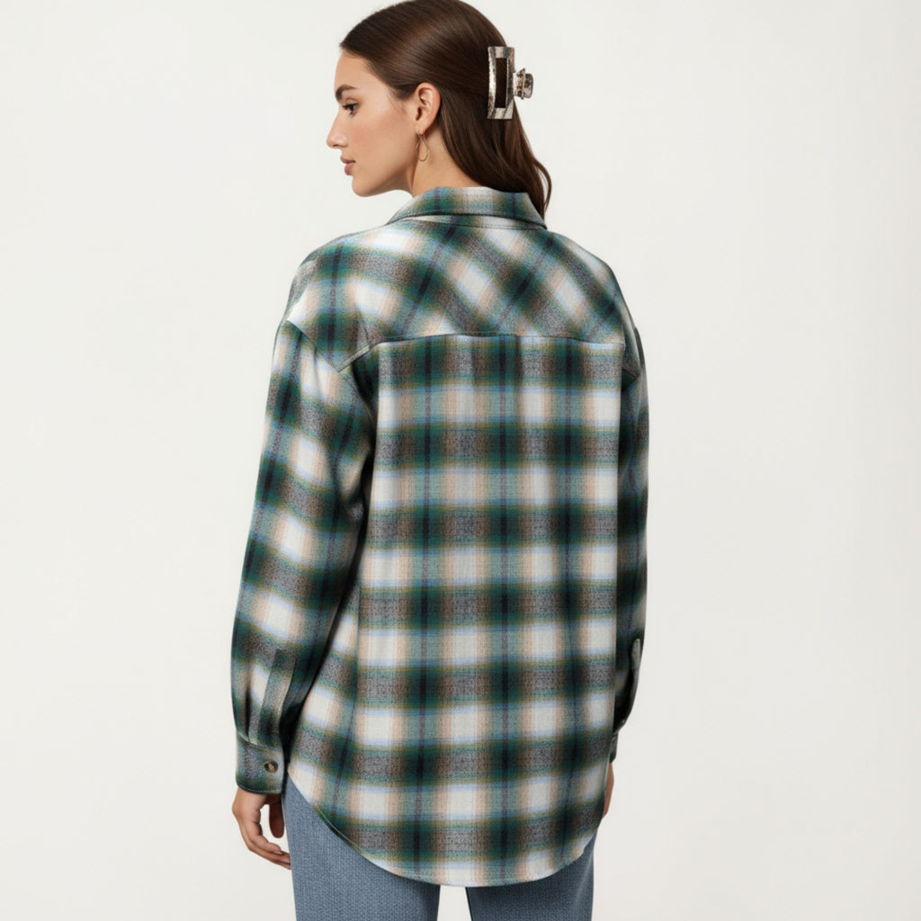 Anna-Kaci Women's Long Sleeve Plaid Button-Up Shirt with Chest Pockets