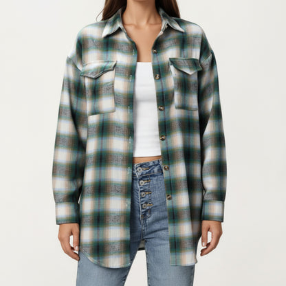 Anna-Kaci Women's Long Sleeve Plaid Button-Up Shirt with Chest Pockets