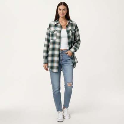 Anna-Kaci Women's Long Sleeve Plaid Button-Up Shirt with Chest Pockets