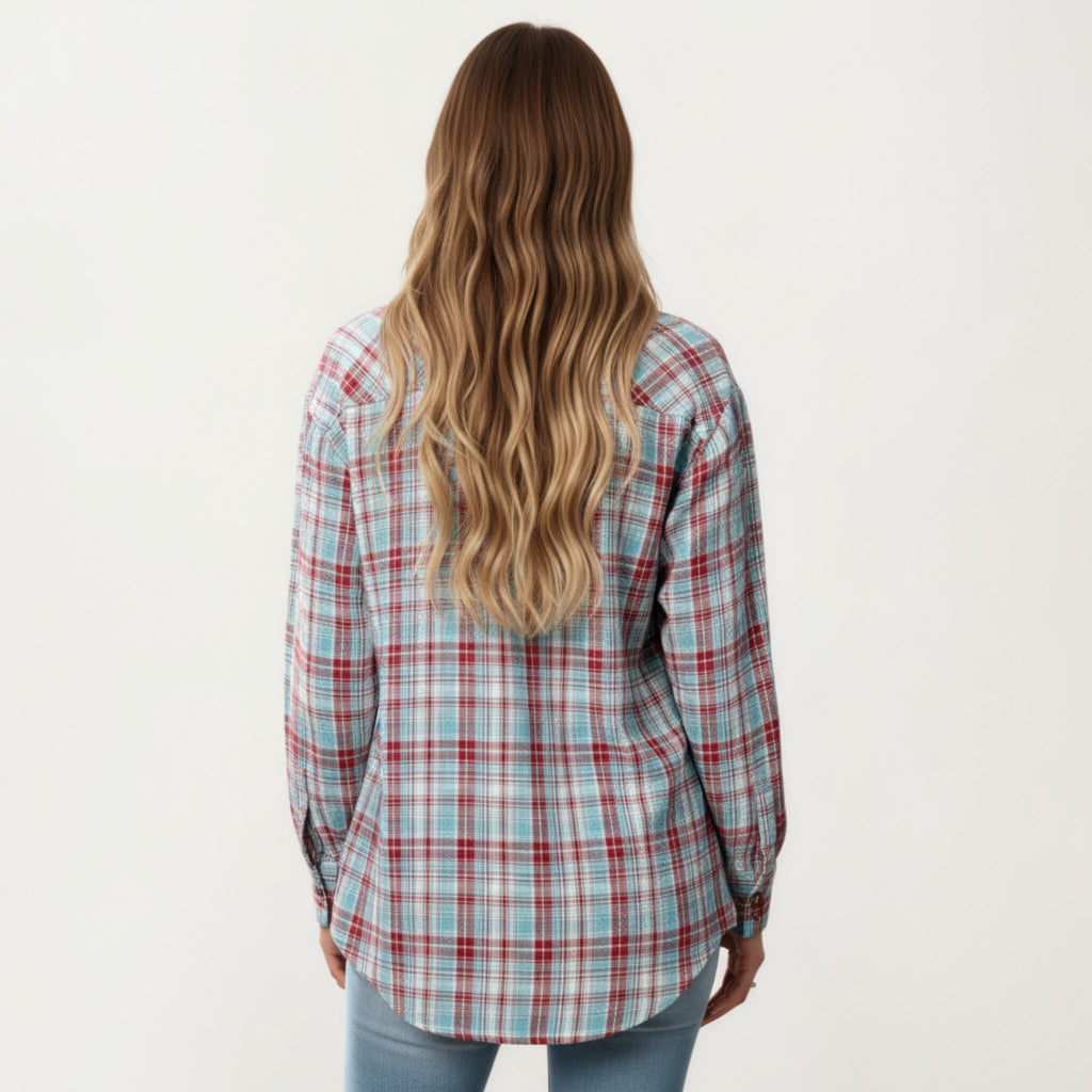 Anna-Kaci Women's Long Sleeve Plaid Button-Up Shirt with Chest Pockets