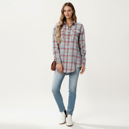 Anna-Kaci Women's Long Sleeve Plaid Button-Up Shirt with Chest Pockets