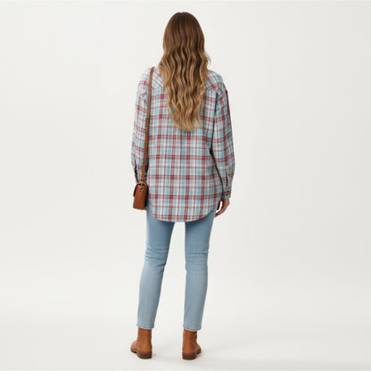 Anna-Kaci Women's Long Sleeve Plaid Button-Up Shirt with Chest Pockets